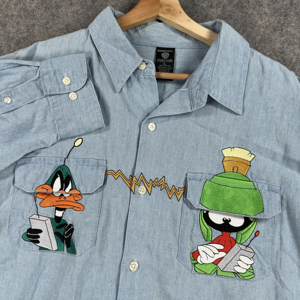 Vintage Warner Bros Studio Store Shirt Mens XL Blue Marvin Martian Looney Tunes